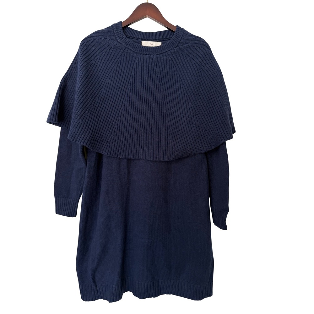 LOFT Navy Blue Capelet Sweater Dress XL NWT 39174444 Fall25 Ribbed Knit Mini